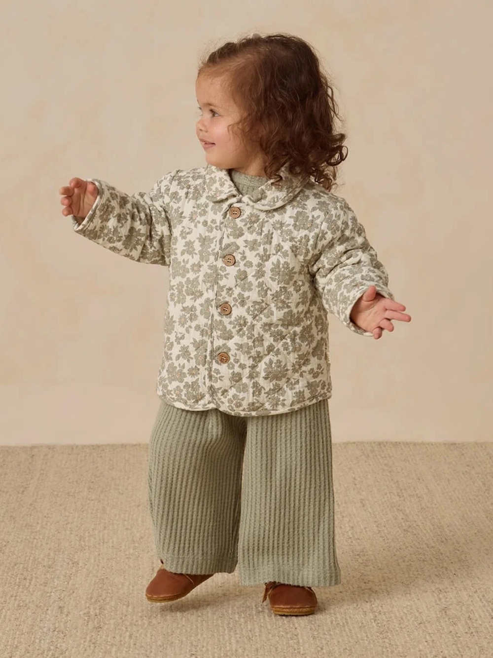 Quincy Mae Quilted Jacket in Green Floral, Size 6-12 Months